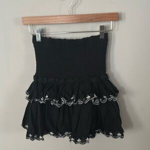 Aqua Black Mini Skirt with Tiered Ruffled Smocked Design Sz Small